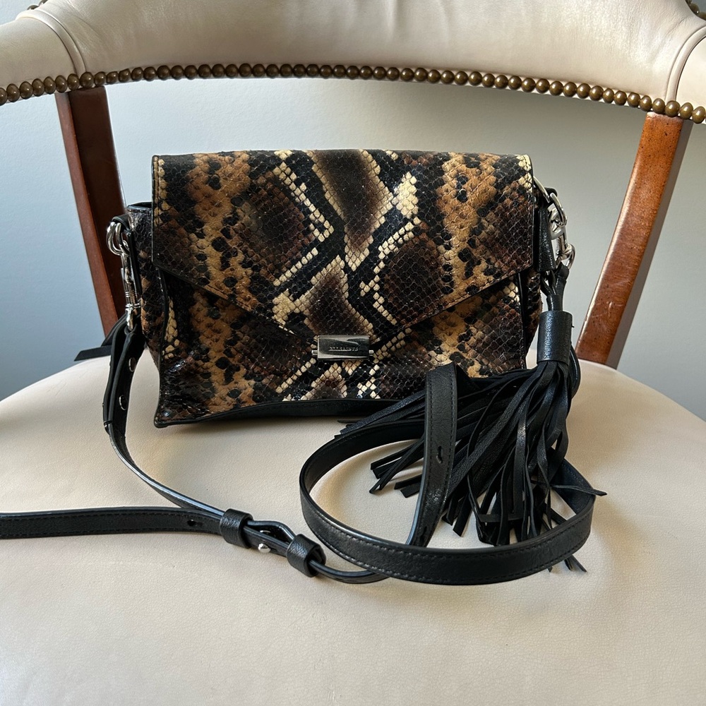 All Saints leather snake print crossbody/baguette style bag